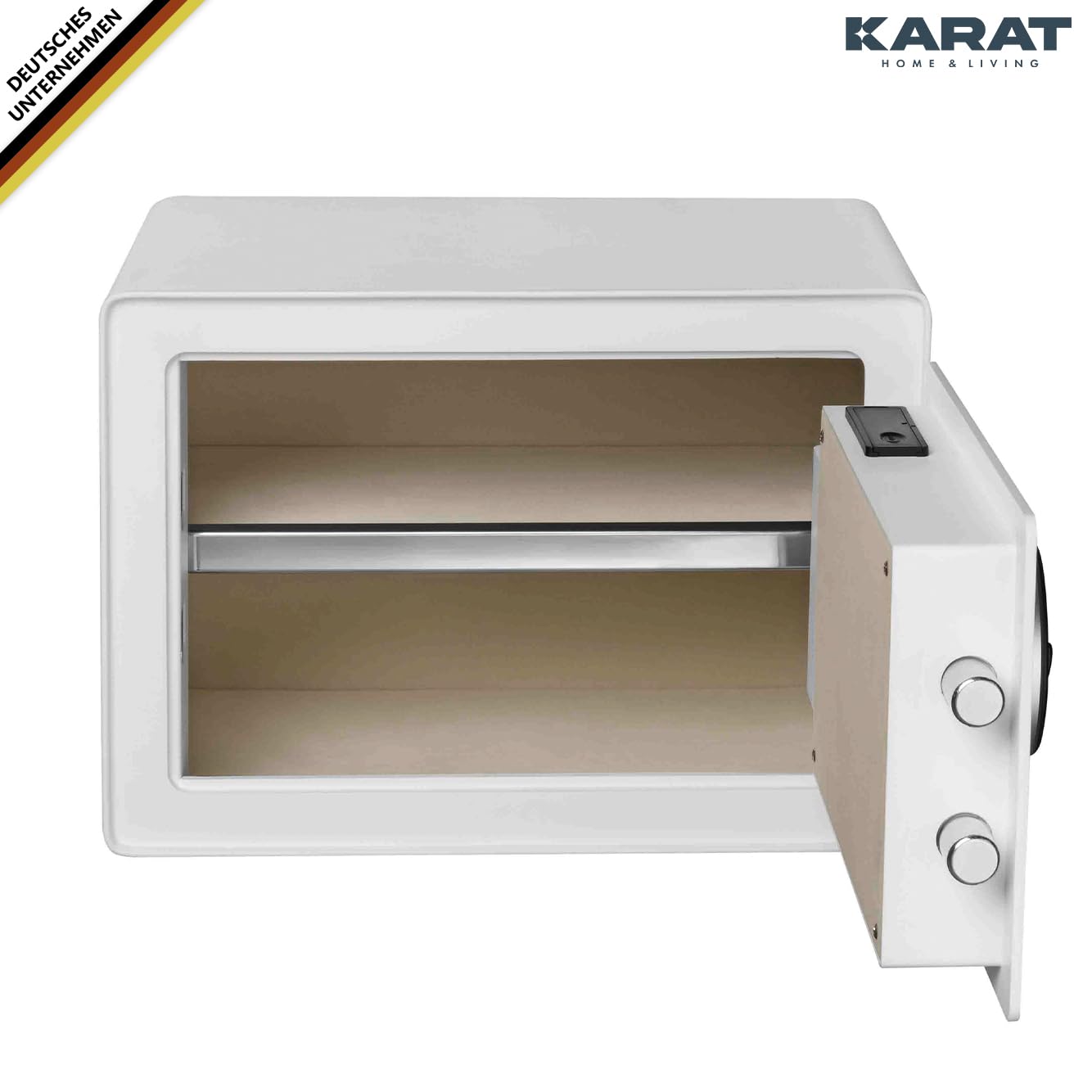 KARAT Tresor Coffre-fort avec capteur d'empreintes digitales - 25 x 35 x 25 cm - Blanc - Serrure à combinaison électronique - Coffre-fort mural pour la maison avec boulons de verrouillage (Murowa)