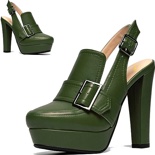 Image of SHODENSE Women Vintage Platform Chunky High Heels Pumps Shoes Round Closed Toe Platform Loafers Ankle Strap Block Heel Slingback Summer Sandals Backless Buckle Loafer Ladies Chic Sexy Party 4-11 M US