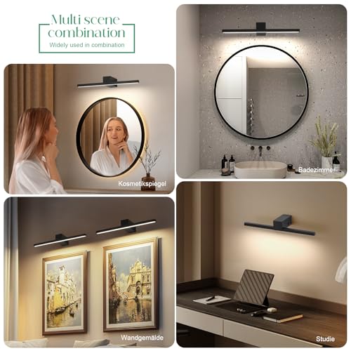 ECOBRT LED Spiegelleuchte Badezimmer 40cm, Badbeleuchtung IP20, 12W 960 Lumen, Badleuchte Aluminium, Neutrales Licht 4000K, Schwarz (Schwarz, 40cm)