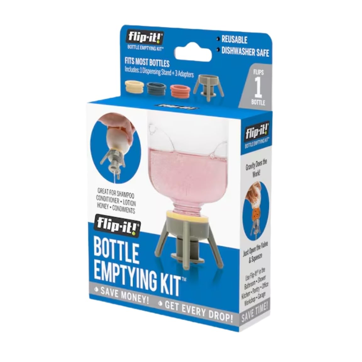 Grove Gray Flip It Bottle Emptying Kit – For Empty Shampoo Bottles And Lotion Dispenser – Polypropylene Bottle Caps For Condiment And Dropper Bottles