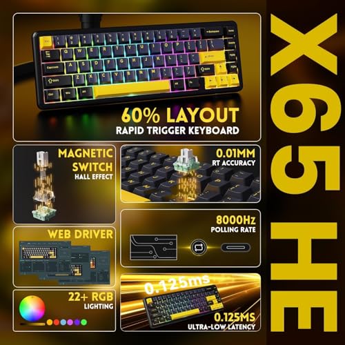 Image of ATTACK SHARK X65HE Wired Rapid Trigger Magnetic Switch 65% Mechanical Gaming Keyboard and R1 Mouse Combo,8KHZ Polling Rate,2.4Ghz Wireless /USB C /BT Lightweight Mice,18K DPI for Esport Gamer(StarBlack)