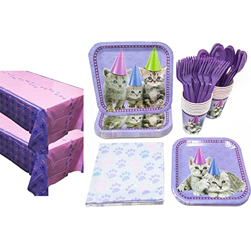 Blue Orchards Kitten Deluxe Party Supplies Packs (for 16 Guests!), Cat Birthday Party Supplies, Cat Party Decorations Cat Themed Birthday Party Supplies Kitty Cat Birthday Party Supplies Cat Plates