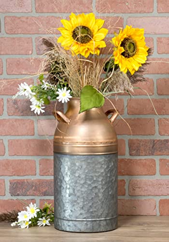 Red Co. 16” Tall Large Decorative Galvanized Metal & Copper Jug Vase With Handles, Distressed Grey/Rose Gold #TOP3