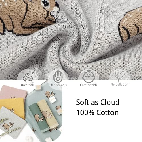 LAWKUL Baby Blanket Knitted Blankets Newborn Essentials Soft Cotton Swaddle Wrap Blanket Infant Toddle Comforter Fawn Knitting Patterns Soogan Boy Grils Grey 80x100cm