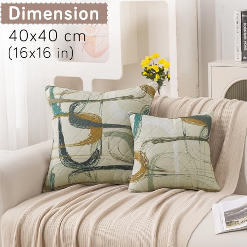 Image of HOKIPO 'Elira Series' Printed Quilted Cushion Cover for Sofa 16x16 Inches, Set of 2, Parchement Beige Abstract Art (AR-6231-C6*2)