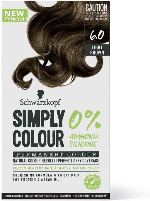 Schwarzkopf Simply Color Permanent Hair Colour, 0% Ammonia & Silicone for Natural Color Results, Dermatologist Tested hair colour with PPD & PTD Free formulation, 6.00 Pecan Tart, 142.5ml