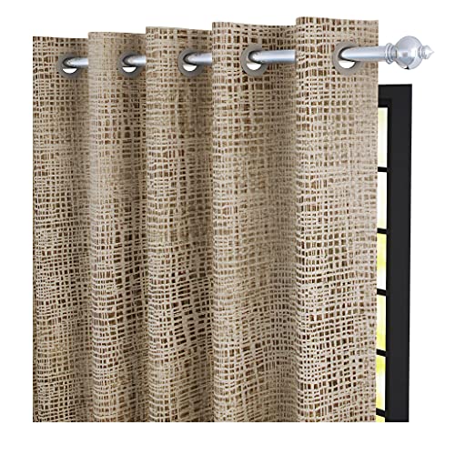 Image of Story@Home Bloom Collection Jacquard Checks Pattern Ring top Eyelet 4 Piece Door Curtain - 7 Feet, Copper Brown