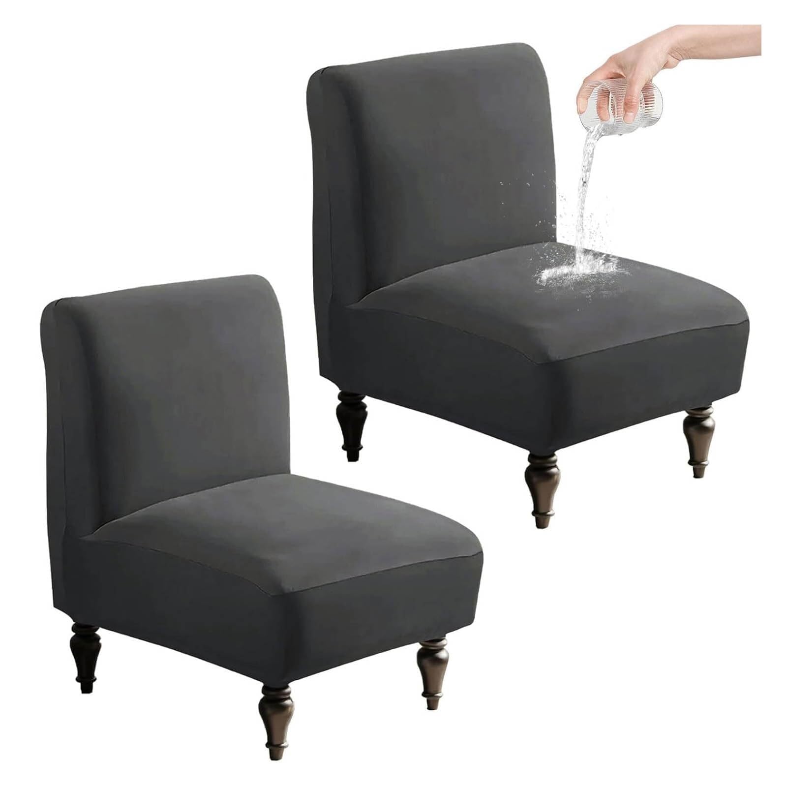 NMVAWIPT Accent Chair Covers Without Arms Waterproof, Slipper Slipcover 2 Pack, Armless Slipcovers For Chairs(Dark Gray)