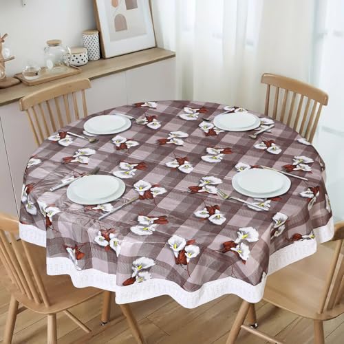 Image of Dakshya Industries PVC Waterproof Round Table Cover for 4 Seater Dining Table | 60 Inch Round Printed Table Cover | Spill Proof, Oil Resistant, Heat Resistant, Wipe Clean