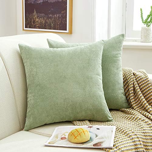MERNETTE New Year/Christmas Decorations Thick Chenille Decorative Square Throw Pillow Cover Cushion Covers Pillowcase, Home Decor for Party/Xmas 20x20 Inch/50x50 cm, Burgundy, Set of 2