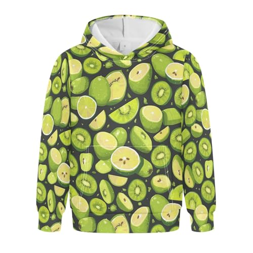 Green Kiwi Lime Kids Boys Girls Sweatshirt Long Sleeve Pullover Hoodies with Kangaroo Pocket