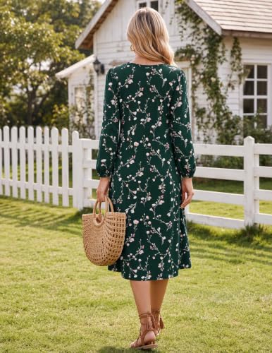Image of Zeagoo Fall Dresses for Women Long Sleeve Midi Dress Casual A Line Dresses 2026 Pleated Flare Dress with Pockets