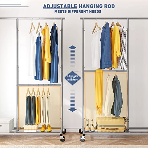 Raybee Heavy Duty Clothes Rack 405Lbs Clothing Rack Clothes Racks For Hanging Clothes Rolling Clothes Rack With Wheels Grament Rack Commercial And Portable Clothes Rack,Metal,Silver #TOP1