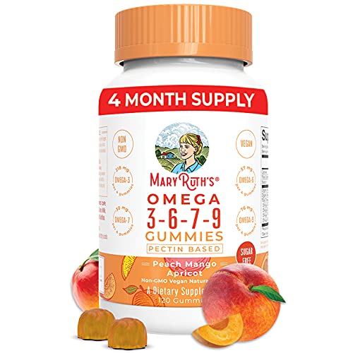 Vegan Omega 3-6-7-9 Gummies Supplement (Plant Based) by MaryRuth s | 4 Month Supply | Organic Ingredients, Non-GMO, Gluten Free for Men, Women and Kids | NO Fish, NO Krill, Sugar Free