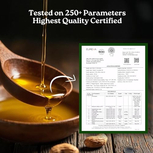 Image of Organic India Groundnut (Peanut) Oil, 1000ml | Cold Pressed Unrefined Organic Oil with Natural Flavour | Certified Organic and Lab Tested on 250+ Parameters | Perfect for Daily Cooking | Natural Aroma and Taste