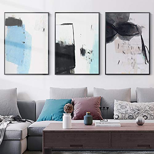 Affiche et impression mur art triptyque bleu encre nordique 40x60cm pour salon moderne