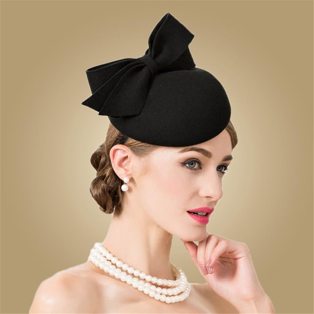 Chapeau noir en laine feutre pour mariage élégant