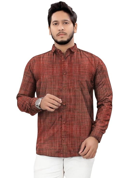 Image of Men's Pure Khadi Cotton Full Sleeves Striped Casaul Shirt