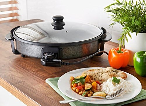 Quest 35410 30cm Multi-Function Electric Cooker Pan with Lid / Adjustable Thermostatic Control / Non-Stick Aluminium / 30 x 30cm Surface / Detachable Power Cable For Serving