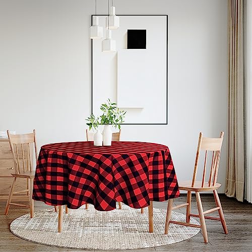 Hiasan Checkered Round Tablecloth 30 Inch - Waterproof Stain and Wrinkle Resistant Washable Fabric Table Cloth for Christmas, Dining Room, Party, Outdoor Picnic, Black and Red by Hiasan - Image 4