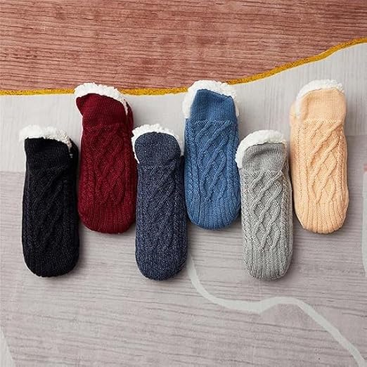 Indoor Non-Slip Thermal Socks,FleeceSox - Fleece-Lined Non-Slip Thermal Slippers Socks,V-Mouth Fluffy Slipper Socks
