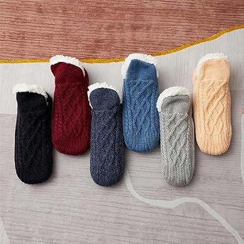 Indoor Non-Slip Thermal Socks,FleeceSox - Fleece-Lined Non-Slip Thermal Slippers Socks,V-Mouth Fluffy Slipper Socks