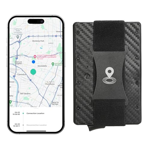 Bluetooth Wallet with tracker for Men, Smart Pop Up Card Holder Wallet Slim Card Case in Leather with Cash Strap (Carbon Black)