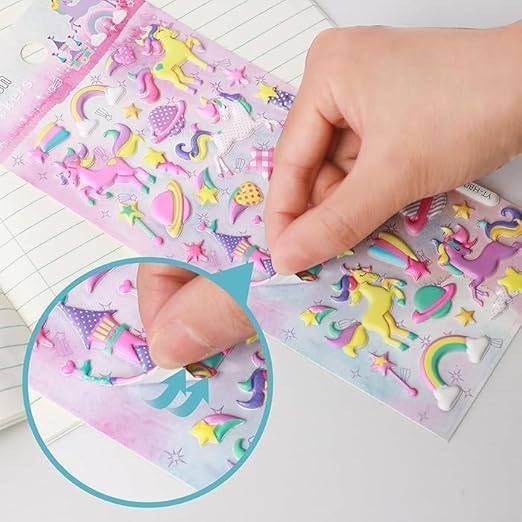 Image of Cots and Cuddles Unicorn 3D Puffy Stickers Set for Kids and Girls for Scrapbooking,Stationery and Crafting, Adorable and Reusable,Rakhi Birthday Gift, |Unicorn Stickers, 4 Strap, Plastic, Multicolor