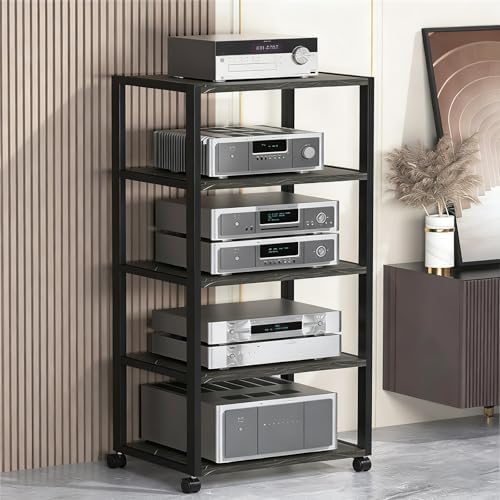 4-Tier Movable AV Media Stand, Adjustable Stereo Rack for TV & Audio Equipment, Reinforced Steel Entertainment Center, Easy Assembly, White, 50x40x89cm