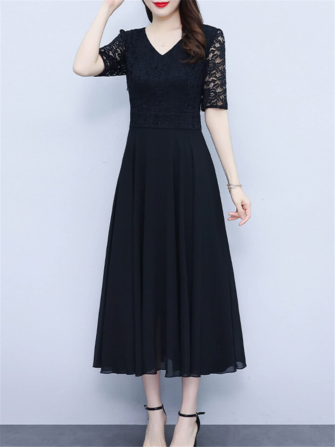 Abito estivo da donna, in pizzo, da spiaggia, lungo, floreale, in chiffon, elegante, casual, da sera, alla moda