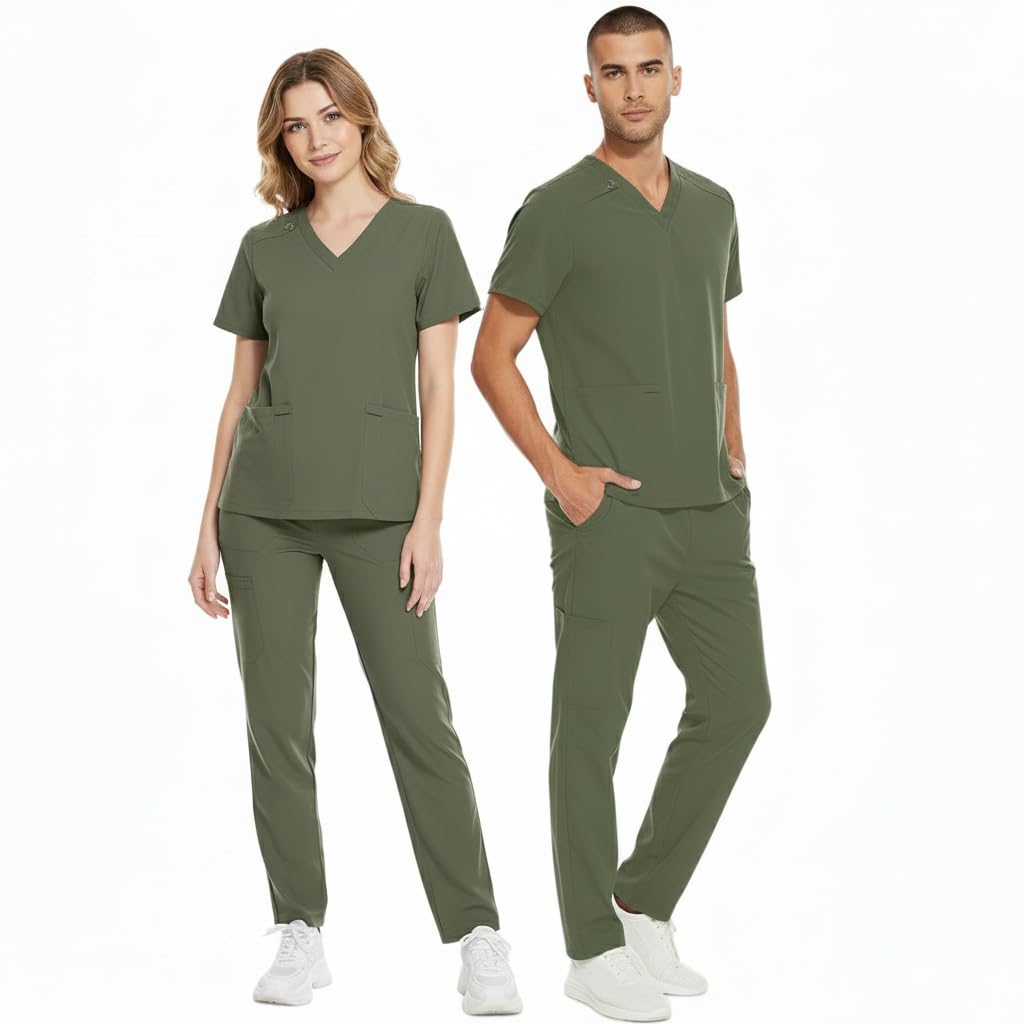 Zestaw szorowania z krótkim rękawem unisex top z dekoltem w serek z 2 kieszeniami spodnie z prostą nogawką z regulowaną talią mundur medyczny DK86