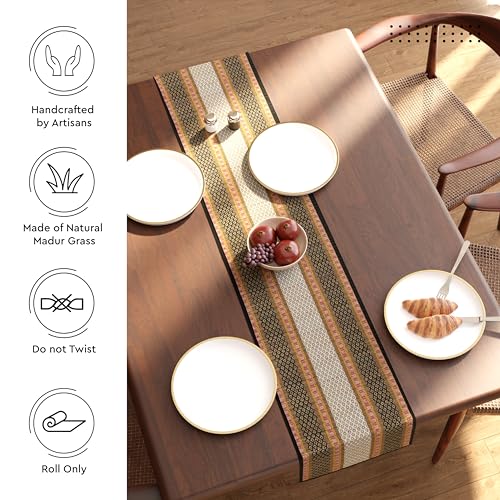 Image of Encasa XO Dining Table Runner 4 Seater, Handcrafted Madurkathi River Grass
