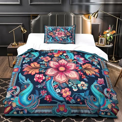 Housse de couette 3D imprimé plumes parure de lit microfibre 3 pcs - 4