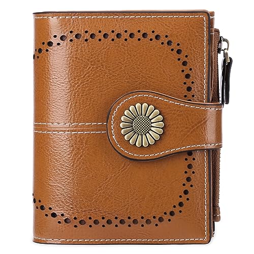 Image of SENDEFN Small Womens Wallet Leather Bifold Card Holder RFID Blocking with Zipper Coin Pocket