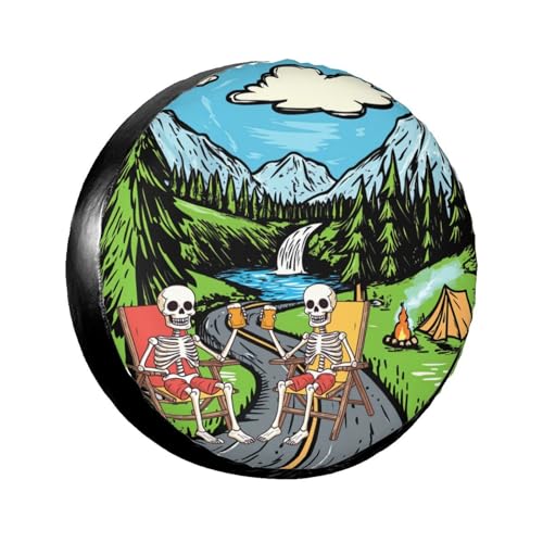 Skull Camping Spare Tire Cover-Cute Funny Waterproof Universal Spare Wheel Tire Covers Fit for Rv SUV Truck Camper Travel Trailer Accessories,15 inch