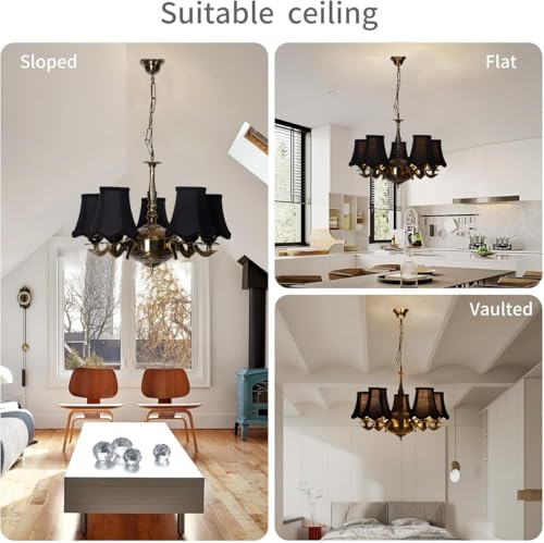 Image of Devansh 05 Lights Black Vintage Cotton Shade with Antique Golden Chandelier -M