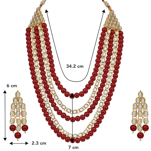 Image of Peora Kundan Faux Pearl Long Necklace & Jewelry Set Gift for Women
