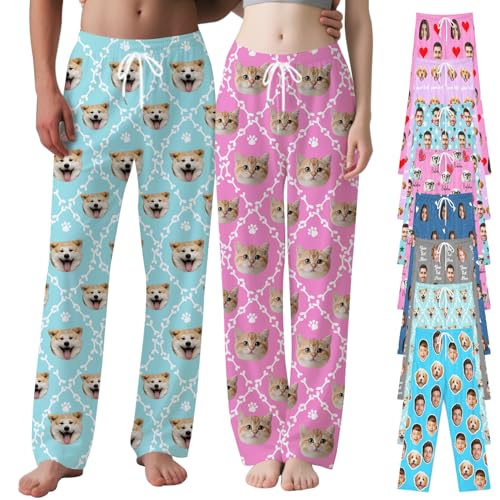 Custom Pajamas Pants with Photo, Personalized Pet Face Pajama Bottoms Funny Pjs Christmas Gifts for Men Women Couples
