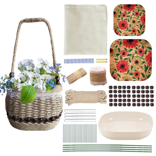 AOUXSEEM 99 Pcs Basket Weaving DIY Kits for Beginners, Jute Rope Woven Lace Storage Flower Basket with Handles for Easter Picnic Home Wedding Decorations Crafts Projects Gifts
