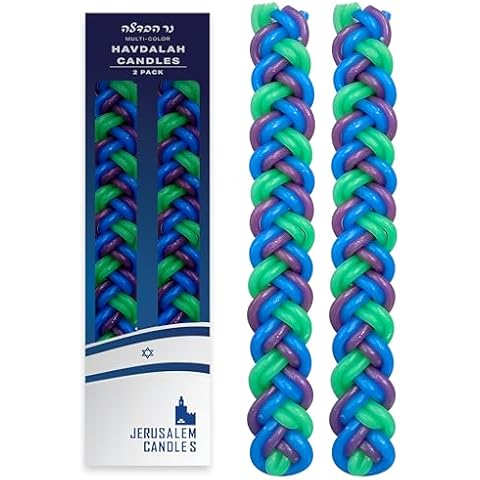Jerusalem Candles Havdalah Candle - Braided Multicolored - Flat Havdallah Candles - 2 Pack Cover