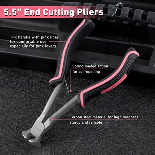 Leontool Long Reach End Cutting Pliers 5.5 Inches End Nipper Cutting Pliers Nail Puller For Zipper Install Stops Repair Kit, Wire Cutter For Jewelry Making Working In Tight Spaces Pink Tool For Women #TOP1