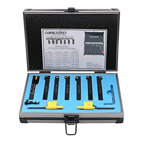 Accusize Industrial Tools 3/8'' Shank 7 Pc Indexable Carbide Turning Tool Set in Fitted Box, 2387-2003 Cover