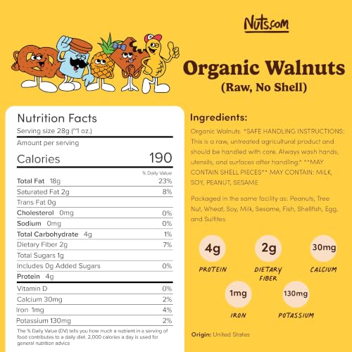 Image of Nuts.com Organic Raw Walnuts, No Shell, Single-Serve, 12 Pack