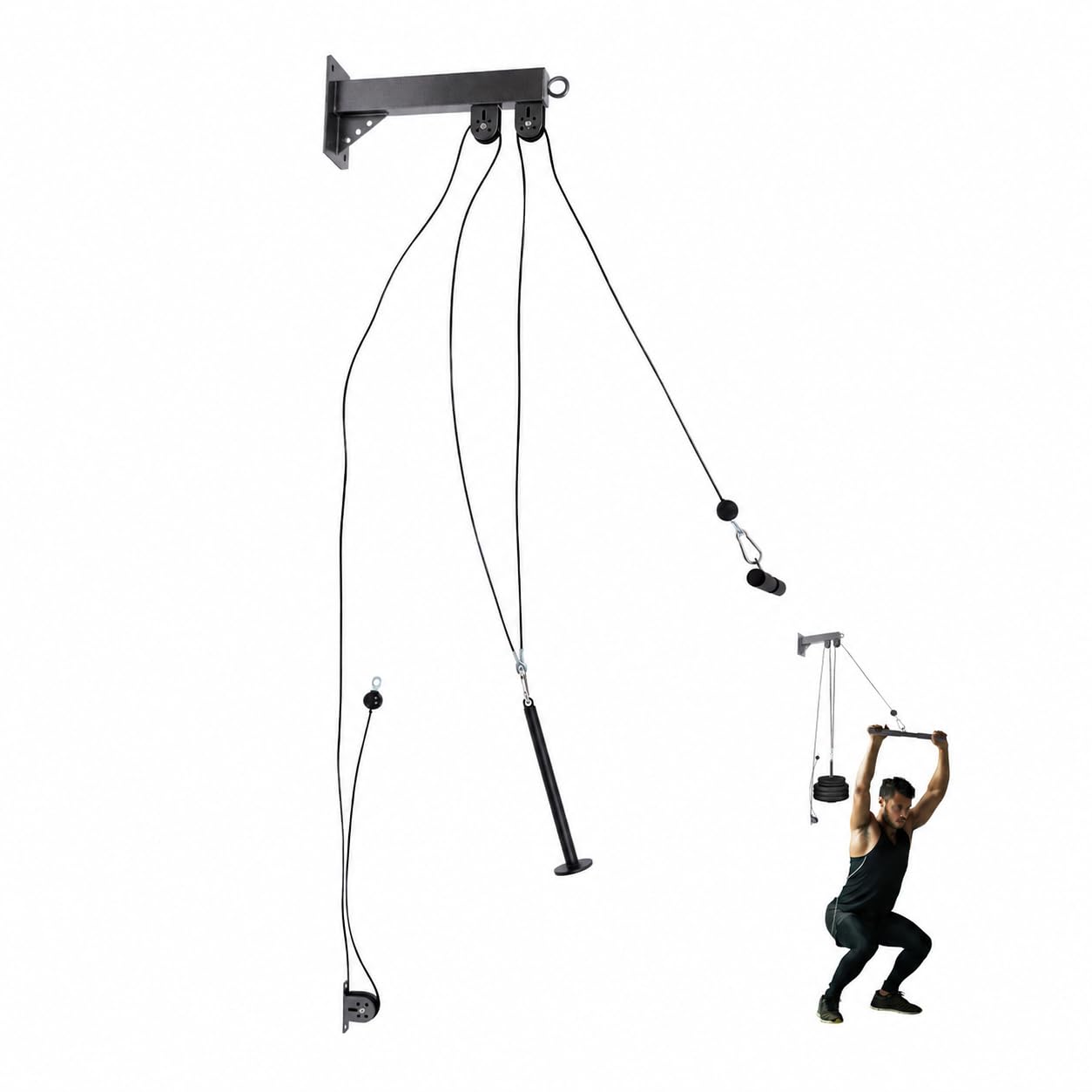 Fitness-Seilzug-Set, Wandmontiertes Seilzug-Set für Heim- und Homegym-Training, verstellbares Kabel mit Pulley, robuste Stahlkonstruktion, 150 kg Tragkraft, ideal für Arm-, Rücken- und Schulterübungen