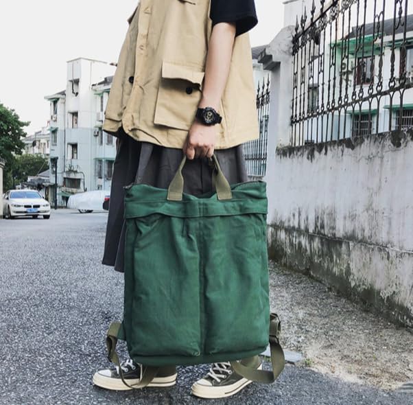 Miniatura 4 de Mochila de lona vintage para mujeres y hombres, bolsa de viaje casual de gran capacidad, de mezclilla, estilo grunge, senderismo, viajes (verde)