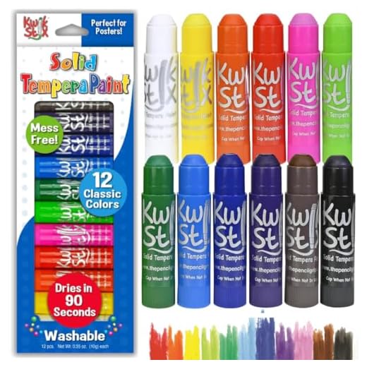 The Pencil Grip Kwik Stix Solid Tempera Paint, Super Quick Drying, 12 Pack