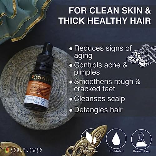 Image of Soulflower Cinnamon Essential Oil for Skin Care, Hair Care, Hydrating | 100% Pure, Natural, Undiluted Cinnamon Essential Oil 15ml