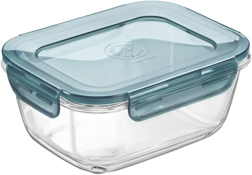 Bormioli Rocco Frigoverre Evolution Collection - Rectangle Container - 1L (33.75oz) - Slate Blue Lid