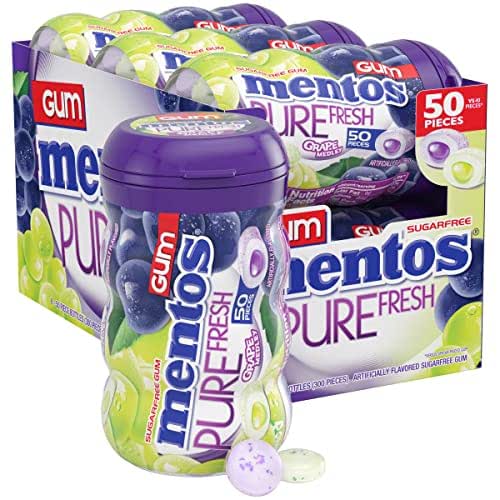 Mentos Pure Fresh Sugar-Free Chewing Gum with Xylitol, Grape Medley,