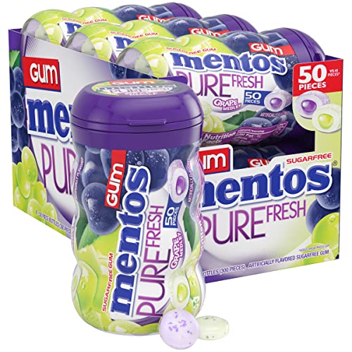 Image of Mentos Pure Fresh Sugar-Free Chewing Gum with Xylitol, Grape Medley, 50 Piece Bottle (Bulk Pack of 6)